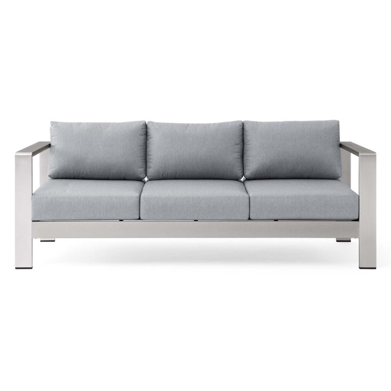 Modway Shore Outdoor Patio Aluminum and Fabric Sofa in Silver/Gray