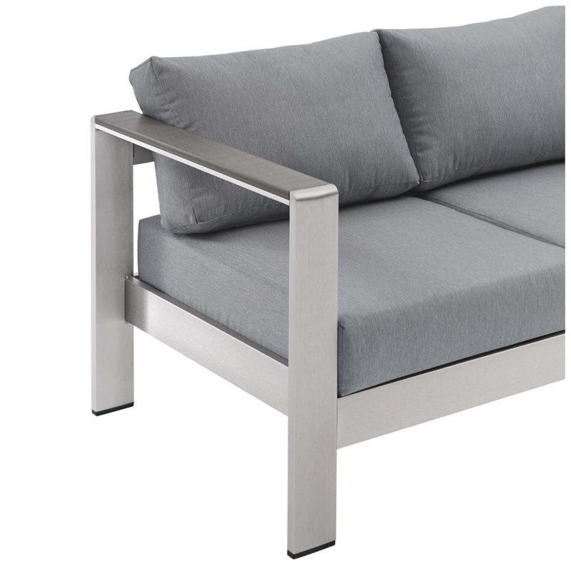 Modway Shore Outdoor Patio Aluminum and Fabric Sofa in Silver/Gray