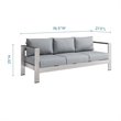 Modway Shore Outdoor Patio Aluminum and Fabric Sofa in Silver/Gray