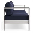 Modway Shore Outdoor Patio Aluminum and Fabric Sofa in Silver/Navy