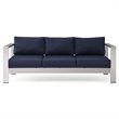 Modway Shore Outdoor Patio Aluminum and Fabric Sofa in Silver/Navy