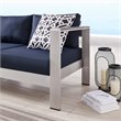 Modway Shore Outdoor Patio Aluminum and Fabric Sofa in Silver/Navy