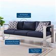 Modway Shore Outdoor Patio Aluminum and Fabric Sofa in Silver/Navy
