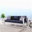Modway Shore Outdoor Patio Aluminum and Fabric Sofa in Silver/Navy