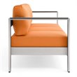 Modway Shore Outdoor Patio Aluminum and Fabric Sofa in Silver/Orange