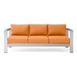 Modway Shore Outdoor Patio Aluminum and Fabric Sofa in Silver/Orange