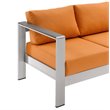 Modway Shore Outdoor Patio Aluminum and Fabric Sofa in Silver/Orange