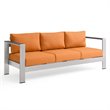 Modway Shore Outdoor Patio Aluminum and Fabric Sofa in Silver/Orange