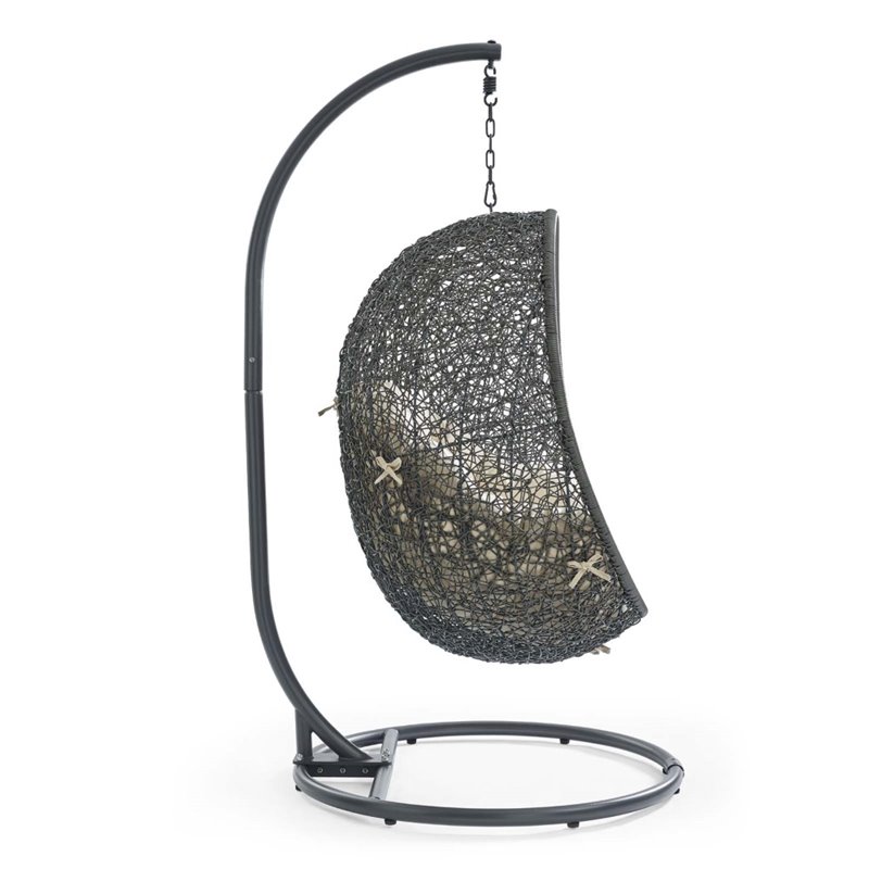 Modway Hide Modern Rattan/Fabric Outdoor Swing Chair with Stand in Beige/Gray