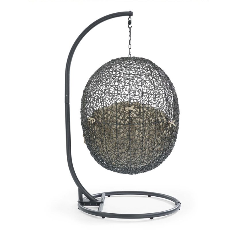 Modway Hide Modern Rattan/Fabric Outdoor Swing Chair with Stand in Beige/Gray