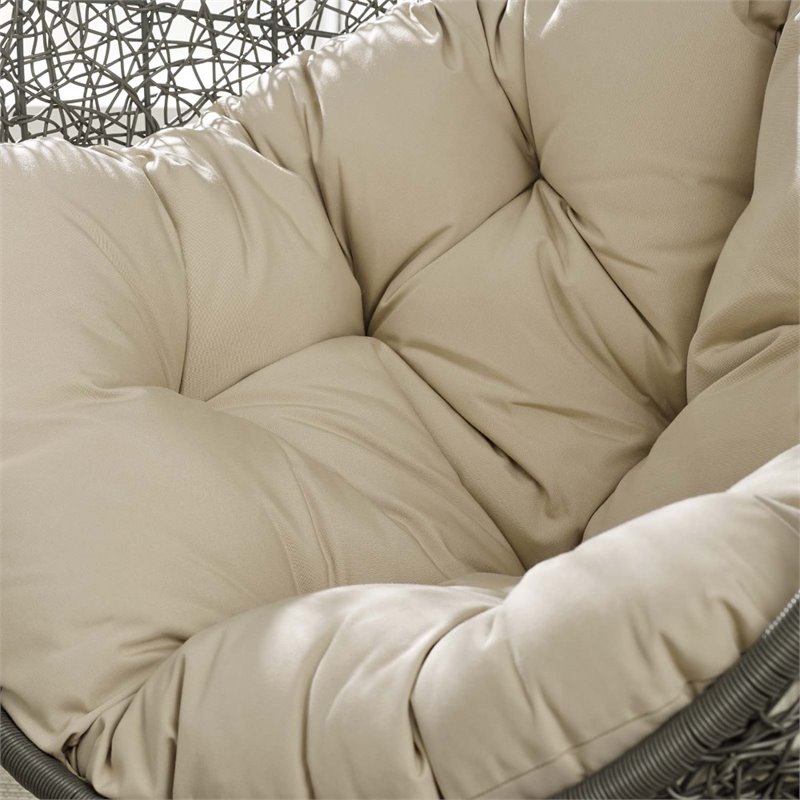 Modway Hide Modern Rattan/Fabric Outdoor Swing Chair with Stand in Beige/Gray
