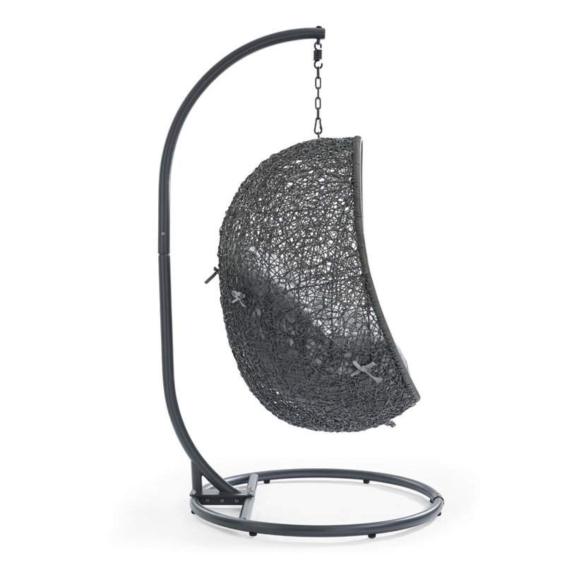 Modway Hide Modern Rattan/Fabric Outdoor Swing Chair with Stand in Gray