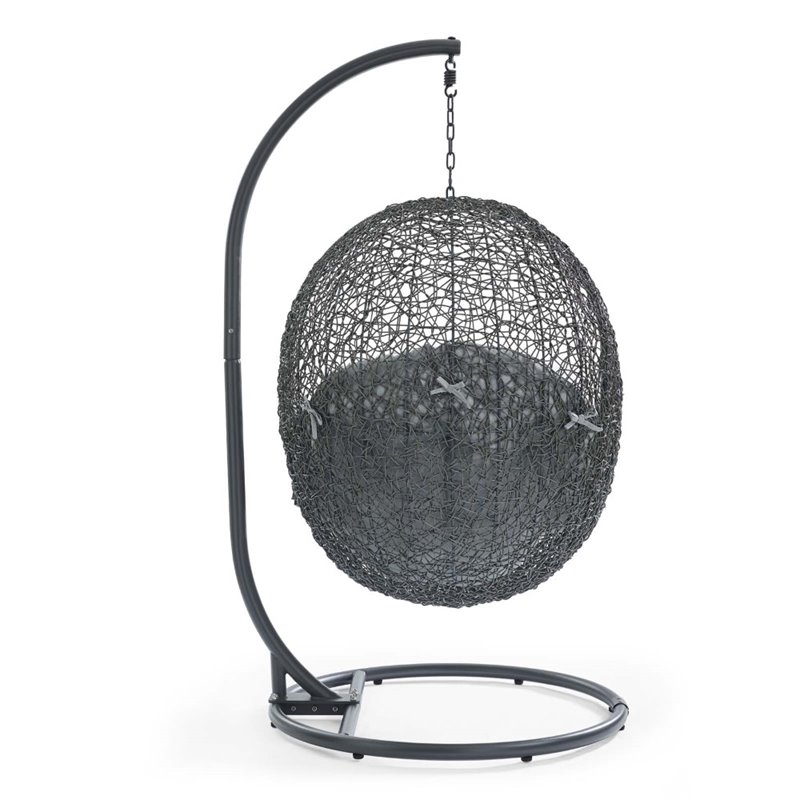 Modway Hide Modern Rattan/Fabric Outdoor Swing Chair with Stand in Gray