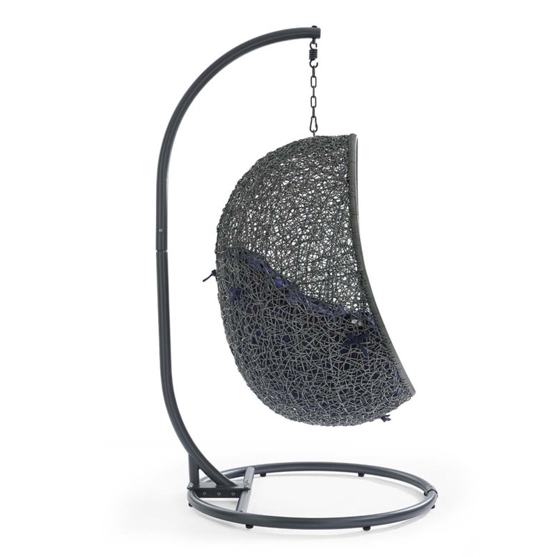Modway Hide Modern Rattan/Fabric Outdoor Swing Chair with Stand in Navy/Gray