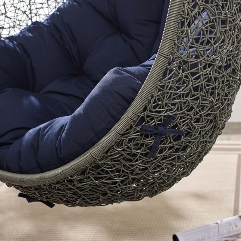 Modway Hide Modern Rattan/Fabric Outdoor Swing Chair with Stand in Navy/Gray