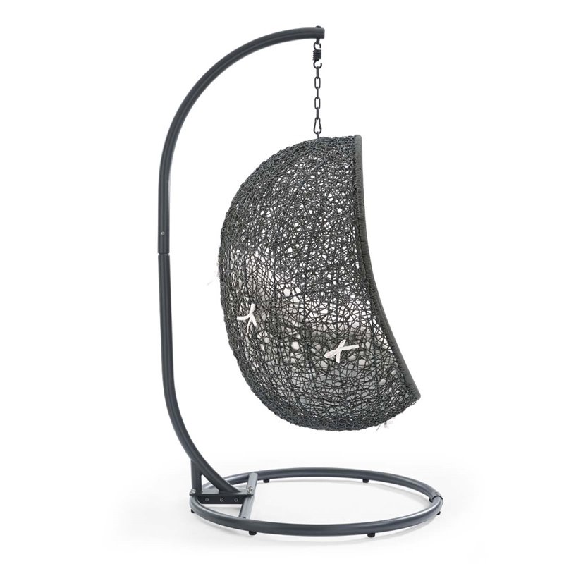 Modway Hide Modern Rattan/Fabric Outdoor Swing Chair with Stand in Gray/White