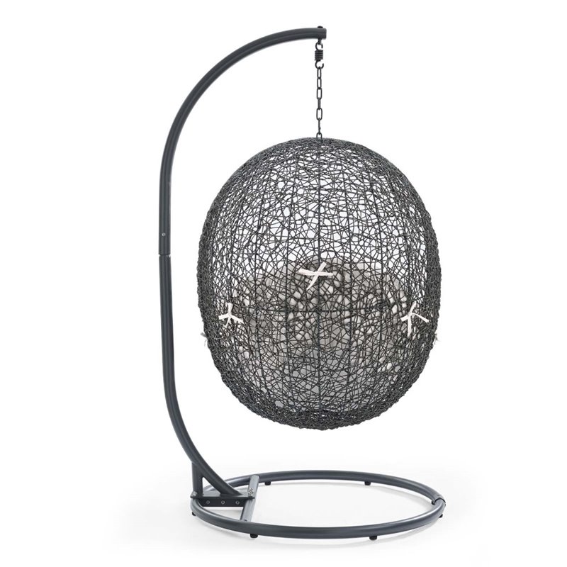 Modway Hide Modern Rattan/Fabric Outdoor Swing Chair with Stand in Gray/White