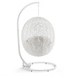 Modway Hide Modern Rattan/Fabric Outdoor Swing Chair with Stand in White/White