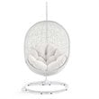 Modway Hide Modern Rattan/Fabric Outdoor Swing Chair with Stand in White/White