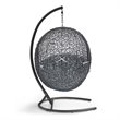 Modway Encase Modern Rattan/Fabric Outdoor Swing Chair with Stand in Black/Gray