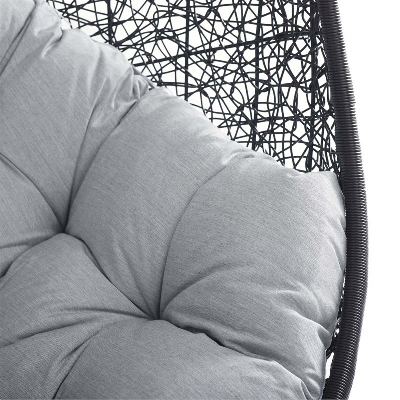 Modway Encase Modern Rattan/Fabric Outdoor Swing Chair with Stand in Black/Gray
