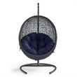 Modway Encase Modern Rattan/Fabric Outdoor Swing Chair with Stand in Black/Navy