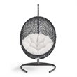 Modway Encase Modern Rattan/Fabric Outdoor Swing Chair with Stand in Black/White