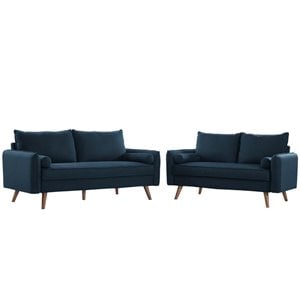Modway Revive 2-Piece Fabric Upholstered Sofa and Loveseat Set in Azure Blue