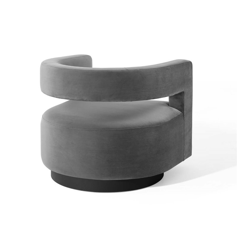 Modway Spin Modern Performance Velvet Swivel Armchair in Gray