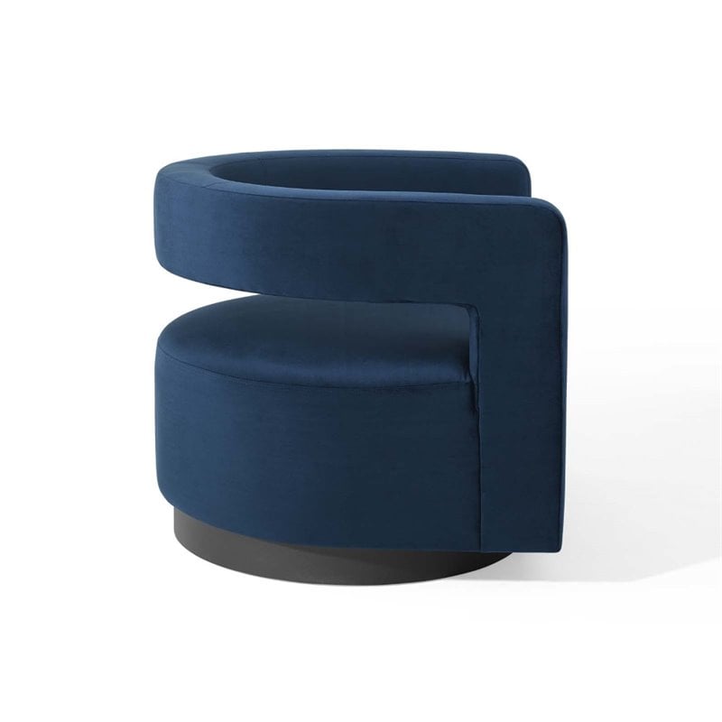 Modway Spin Modern Performance Velvet Swivel Armchair in Midnight Blue