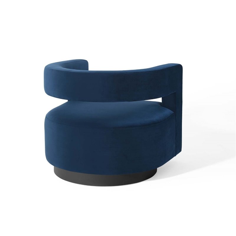 Modway Spin Modern Performance Velvet Swivel Armchair in Midnight Blue