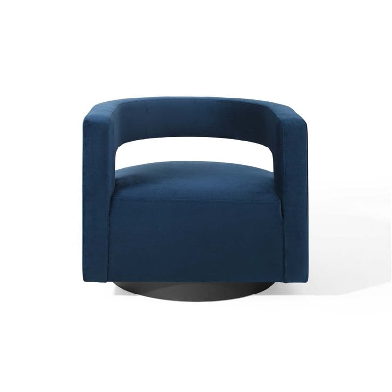 Modway Spin Modern Performance Velvet Swivel Armchair in Midnight Blue