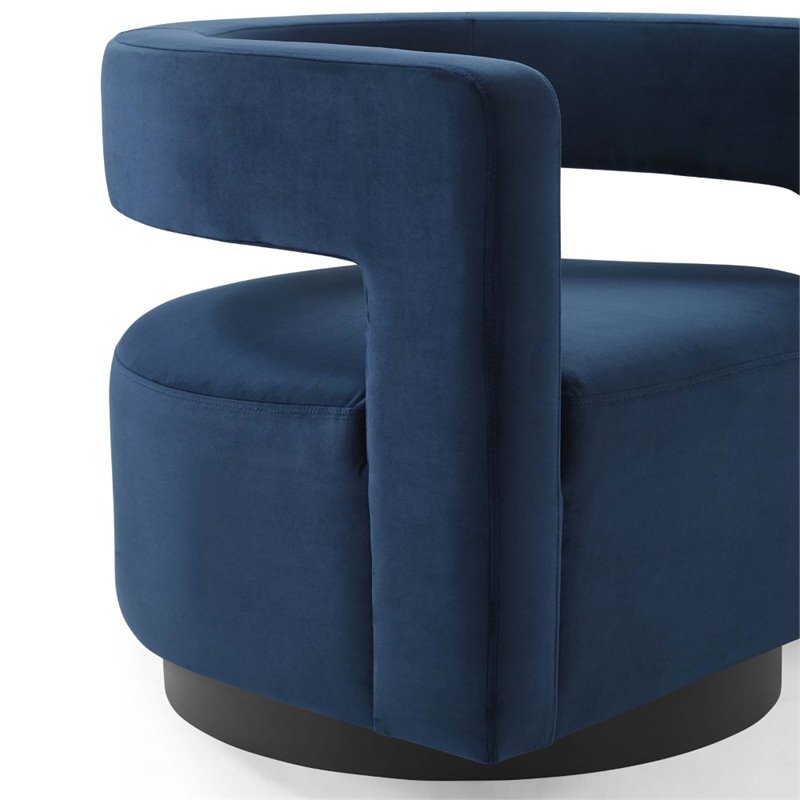 Modway Spin Modern Performance Velvet Swivel Armchair in Midnight Blue
