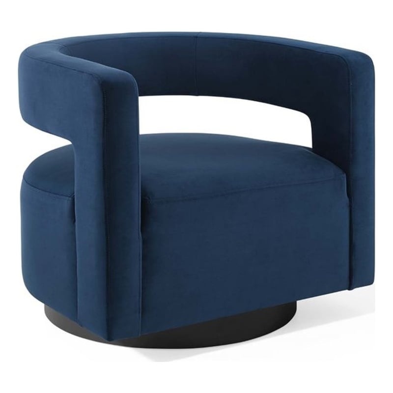 Modway Spin Modern Performance Velvet Swivel Armchair in Midnight Blue