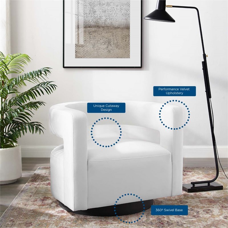 Modway Spin Modern Performance Velvet Swivel Armchair in White