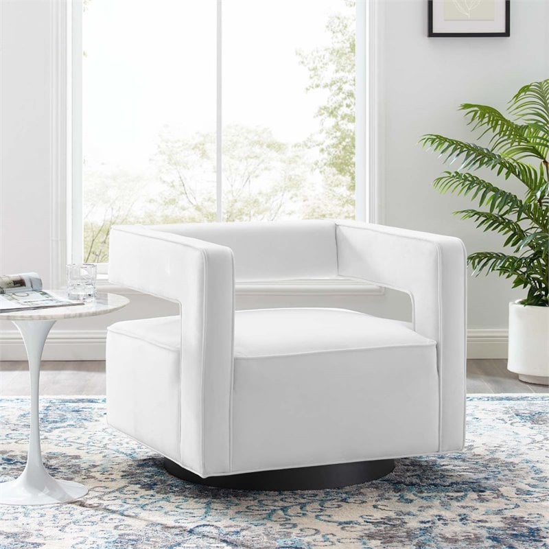 Modway Booth Modern Performance Velvet Swivel Armchair in White