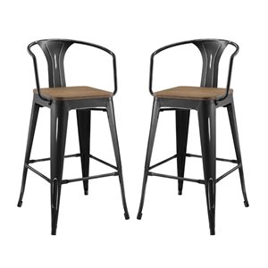 Modway Promenade 30&quot Modern Metal Bar Stools in Black (Set of 2)