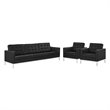 Modway Loft 3-Piece Modern Tufted Faux Leather Sofa Furniture Set in Black