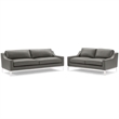 Modway Harness Stainless Steel & Leather Arm Chair in Gray (Set of 2)