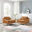 Modway Harness Stainless Steel & Leather Arm Chair in Tan (Set of 2)