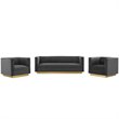 Modway Sanguine 3-Piece Channel Tufted Upholstered Velvet Sofa Set in Gray