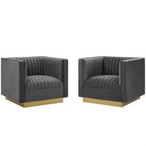 Modway Sanguine Modern Performance Velvet Armchair in Gray/Gold (Set of 2)