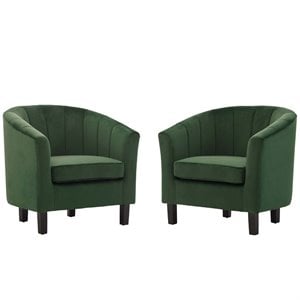Modway Prospect Modern Performance Velvet Armchair in Emerald Green (Set of 2)