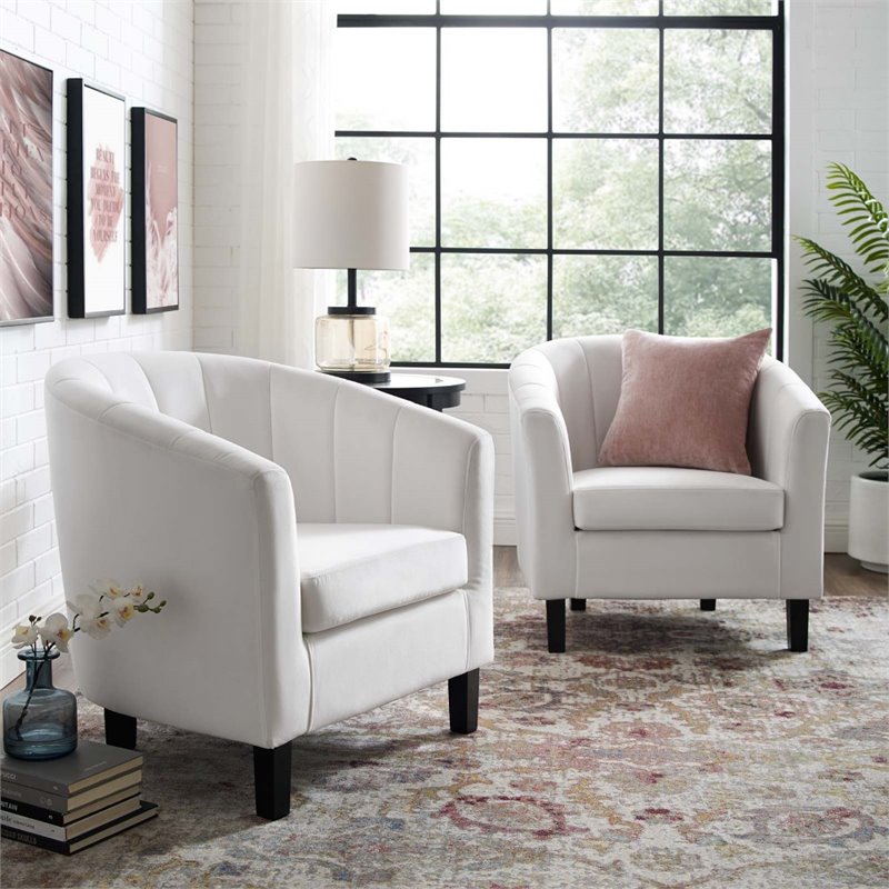 Modway Prospect Modern Performance Velvet Armchair in White (Set of 2)