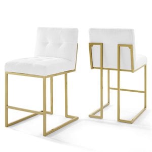 Modway Privy 24.5&quot Modern Fabric Counter Stool in White/Gold (Set of 2)
