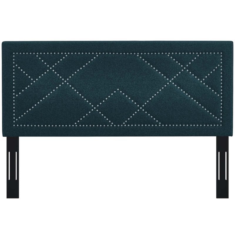 Modway Reese Nailhead Full/Queen Upholstered Linen Fabric Headboard in Azure