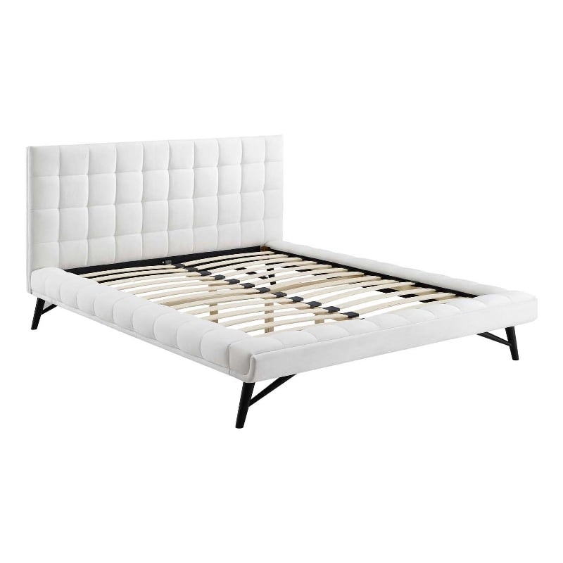 Modway Julia Queen Biscuit Tufted Performance Velvet Platform Bed in White