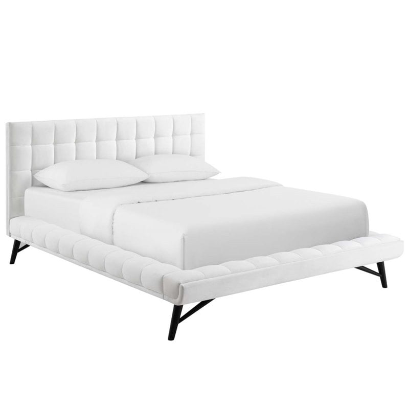Modway Julia Queen Biscuit Tufted Performance Velvet Platform Bed in White