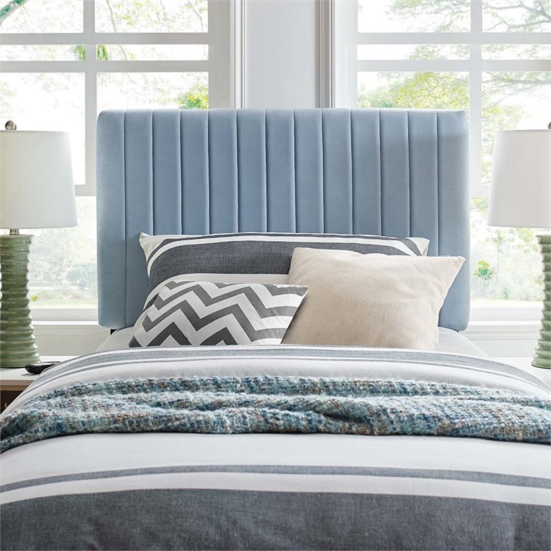 Modway Keira Velvet Upholstered Twin Headboard in Light Blue