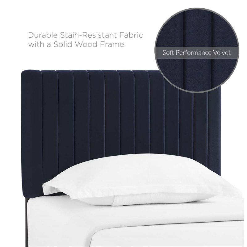 Modway Keira Velvet Upholstered Twin Headboard in Midnight Blue